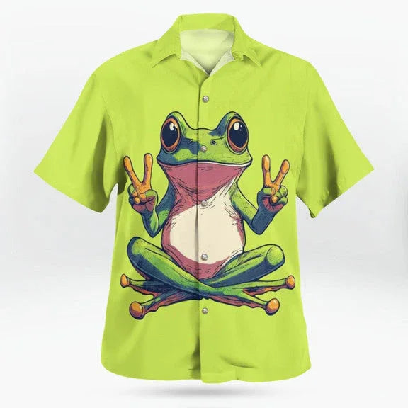 Zen Frog Hawaiian Shirt Chill Vibes - Aussie Dreamtime Animal Edition - Aussie Dreamtime