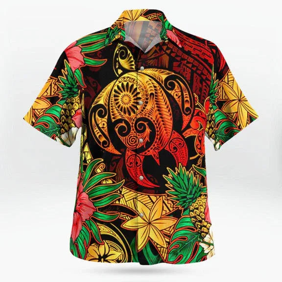 Tribal Tropic Shirt Pineapple & Honu Harmony Hawaiian Shirt - Aussie Dreamtime Polynesian Edition - Aussie Dreamtime