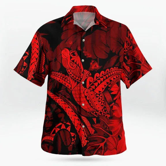 Crimson Honu Shirt Island Warrior Vibes Hawaiian Shirt - Aussie Dreamtime Polynesian Edition - Aussie Dreamtime