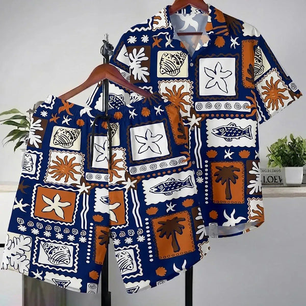 Tropic Shirt Ocean Stamp Hawaiian Shirt And Shorts Sets - Aussie Dreamtime Retro Edition - Aussie Dreamtime