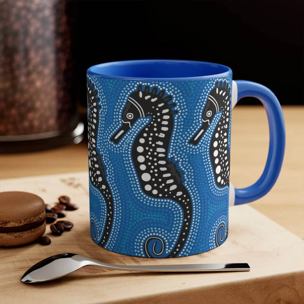Aussie Dreamtime Aussie Dreamtime Colorful Accent Mug - Aboriginal dot art with seahorse - View 1