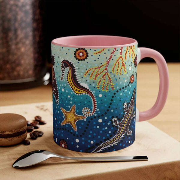Aussie Dreamtime Aussie Dreamtime Colorful Accent Mug - Underwater Aboriginal Dot Painting Accent Coffee Cup - View 1