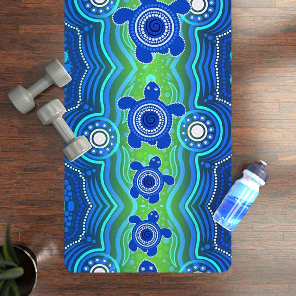 Aussie Dreamtime Australia Aboriginal Yoga Mat - Aboriginal Turtle Family Design - View 1