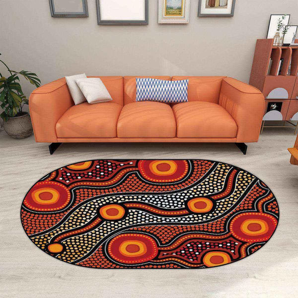 Aussie Dreamtime Australia Aboriginal Oval Area Rug - Dot Art Connection Concept - View 1