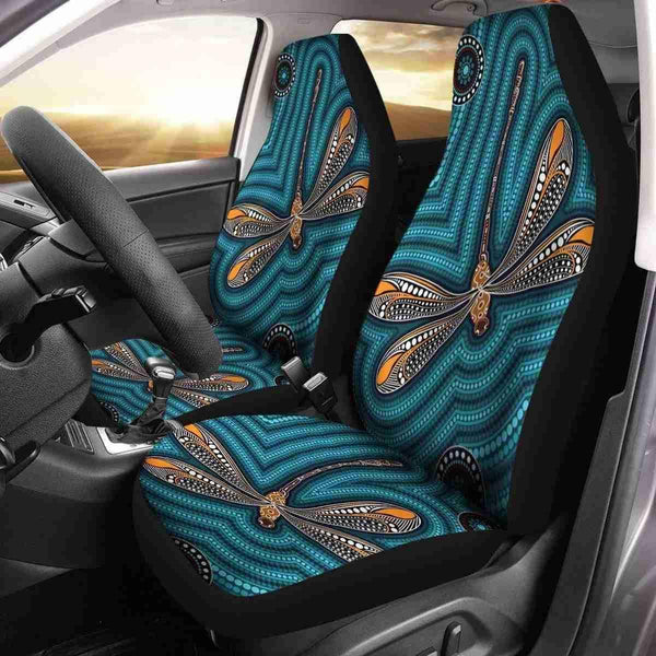 Aussie Dreamtime Australia Aboriginal Car Seat Cover - Aboriginal Dragonfly Dot Art Concept - View 1
