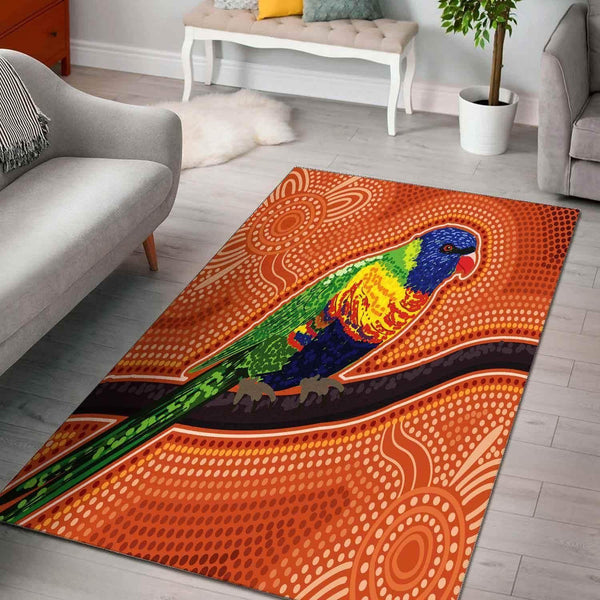 Aussie Dreamtime Australia Aboriginal Area Rug - Rainbow Lorikeet Dot Painting - View 1
