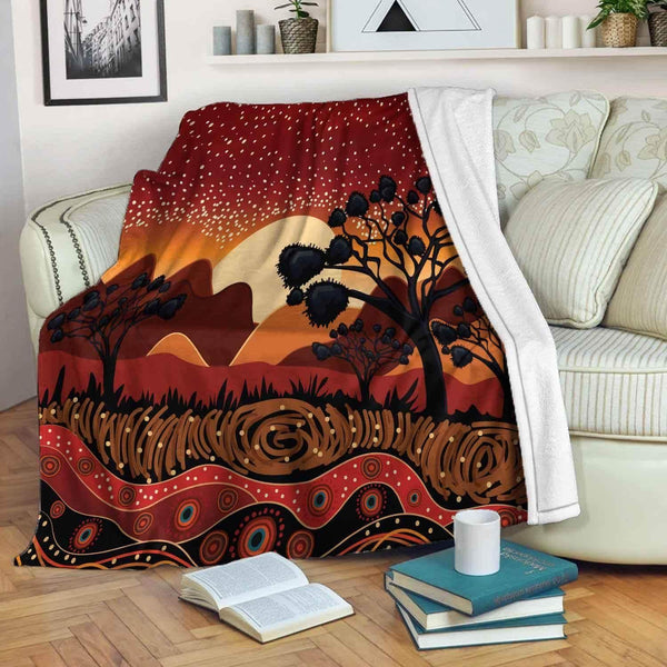 Aussie Dreamtime Australia Aboriginal Premium Blanket - Aboriginal Art Natural Scenery - View 1