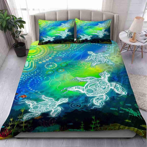 Aussie Dreamtime Australia Aboriginal Bedding Set - Turtles Dreaming in Ocean Painting - View 1
