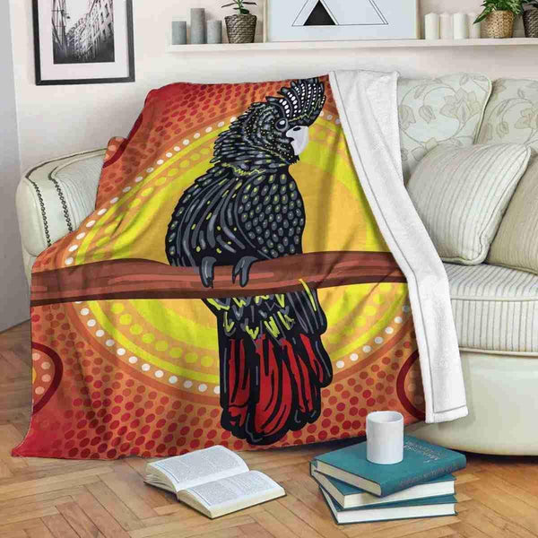 Aussie Dreamtime Australia Aboriginal Premium Blanket - Cockatoo And Sun Dot Painting Art - View 1