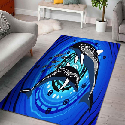 Aussie Dreamtime Australia Aboriginal Area Rug - Mother and baby Dolphin Aboriginal artwork - View 1