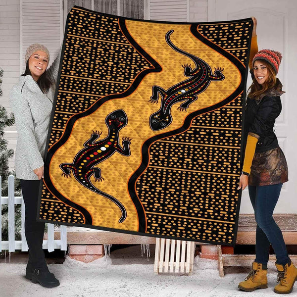 Aussie Dreamtime Australia Aboriginal Premium Quilt - Aboriginal art with twin Lizards - View 1