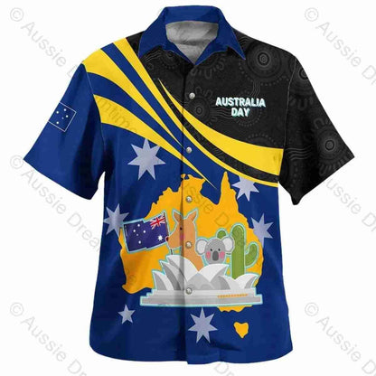 Aussie Dreamtime Australia Day Aboriginal Hawaiian Shirt - Happy Australia Day Dot Art Painting Curve Style - View 3