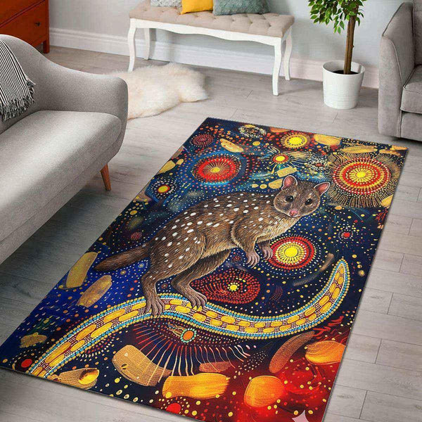 Aussie Dreamtime Australia Aboriginal Area Rug - Quoll in Aboriginal Dot Art Style - View 1