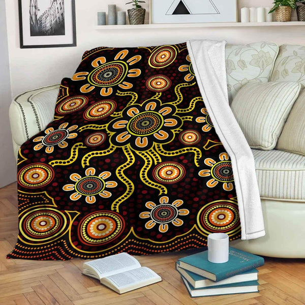Aussie Dreamtime Australia Aboriginal Premium Blanket - Dot art Connection concept - View 1