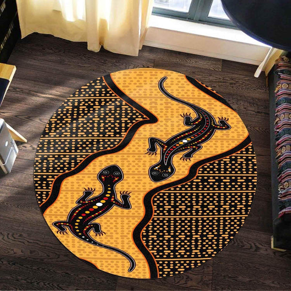 Aussie Dreamtime Australia Aboriginal Round Rug - Aboriginal art with twin Lizards - View 1