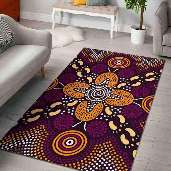 Aussie Dreamtime Australia Aboriginal Area Rug - Dot Art Reunion Concept With Footprints - View 1