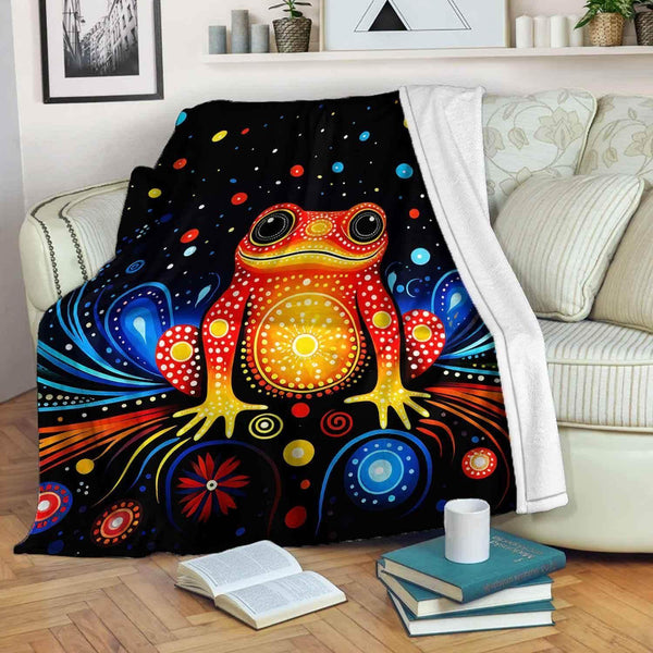 Aussie Dreamtime Australia Aboriginal Premium Blanket - Dreaming Frog Dot Art Style - View 1