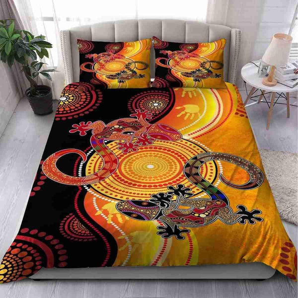 Aussie Dreamtime Australia Aboriginal Bedding Set - Dot Art Painting of Two Geckos - View 1