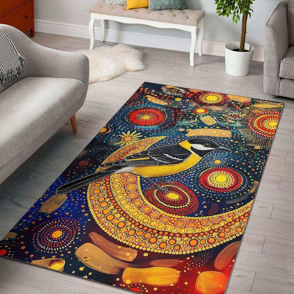 Aussie Dreamtime Australia Aboriginal Area Rug - Regent Honeyeater in Aboriginal Dot Art Style - View 1