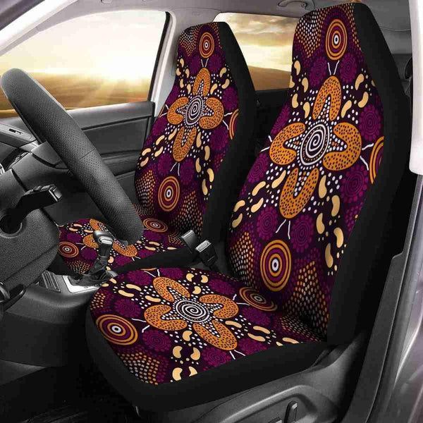 Aussie Dreamtime Australia Aboriginal Car Seat Cover - Dot Art Reunion Concept With Footprints - View 1
