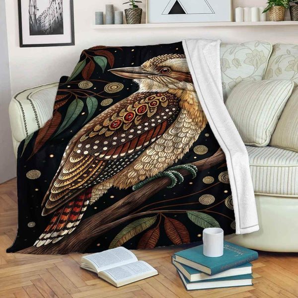 Aussie Dreamtime Australia Aboriginal Premium Blanket - Kookaburra in dot art style - View 1