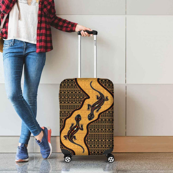 Aussie Dreamtime Australia Aboriginal Luggage Cover - Aboriginal art with twin Lizards - View 1