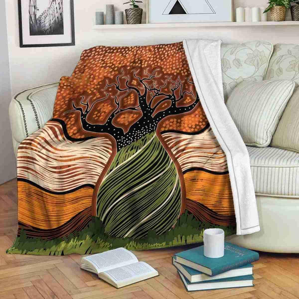 Aussie Dreamtime Australia Aboriginal Premium Blanket - Boab Tree Dot Painting Art - View 1