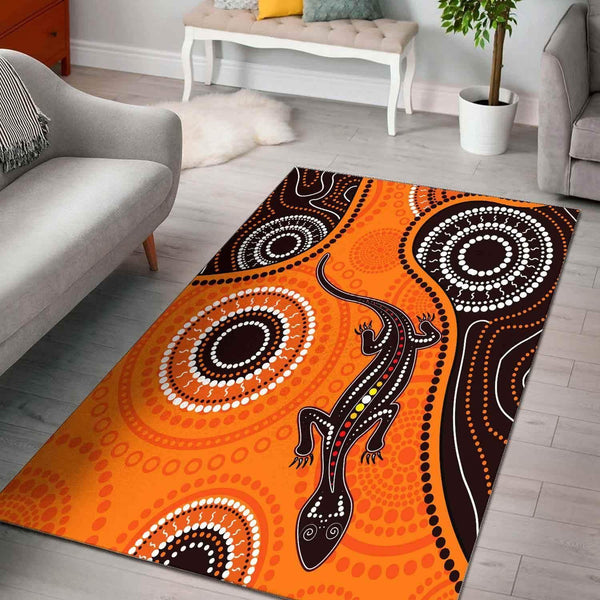 Aussie Dreamtime Australia Aboriginal Area Rug - Aboriginal art background with Lizard - View 1