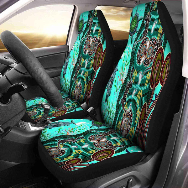Aussie Dreamtime Australia Car Seat Cover - Aboriginal Inspired Sea and Life - View 1