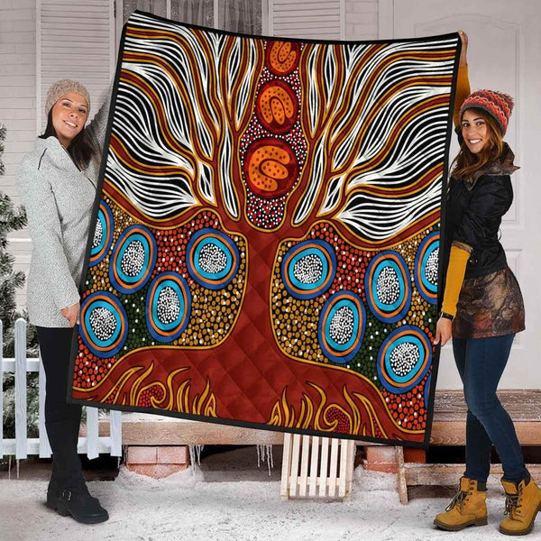 Aussie Dreamtime Australia Aboriginal Premium Quilt - Aboriginal dot Tree of Life painting - View 1