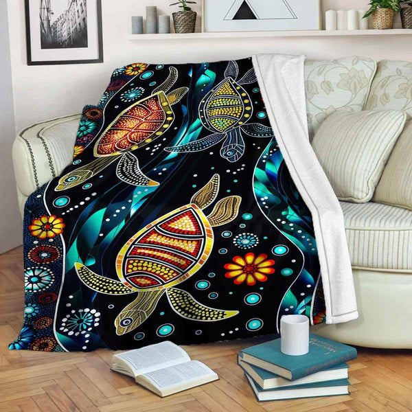 Aussie Dreamtime Australia Aboriginal Premium Blanket - Dreaming River and Turtles - View 1
