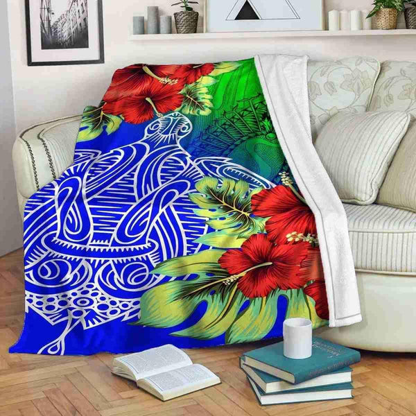 Aussie Dreamtime Australia Torres Strait Premium Blanket - Turtle with Hibiscus and Torres Strait Dhari concept - View 1