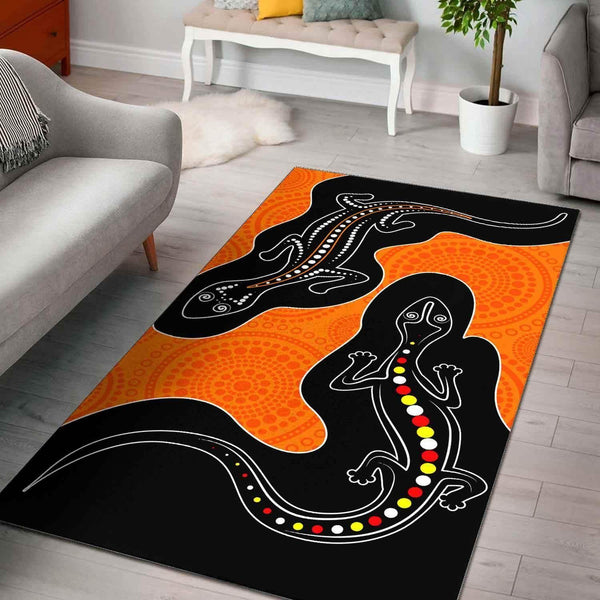 Aussie Dreamtime Australia Aboriginal Area Rug - Lizards Aboriginal art painting - View 1
