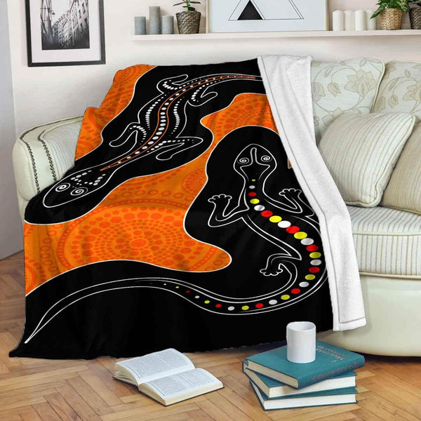 Aussie Dreamtime Australia Aboriginal Premium Blanket - Lizards Aboriginal art painting - View 1