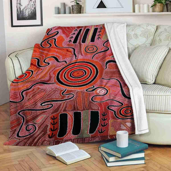 Aussie Dreamtime Australia Aboriginal Premium Blanket - Aboriginal Dot Painting Concept - View 1