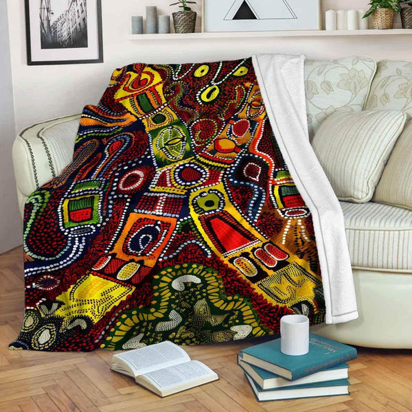 Aussie Dreamtime Australia Aboriginal Premium Blanket - Australian traditional Aboriginal dot painting art - View 1