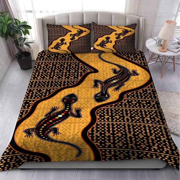 Aussie Dreamtime Australia Aboriginal Bedding Set - Aboriginal art with twin Lizards - View 1