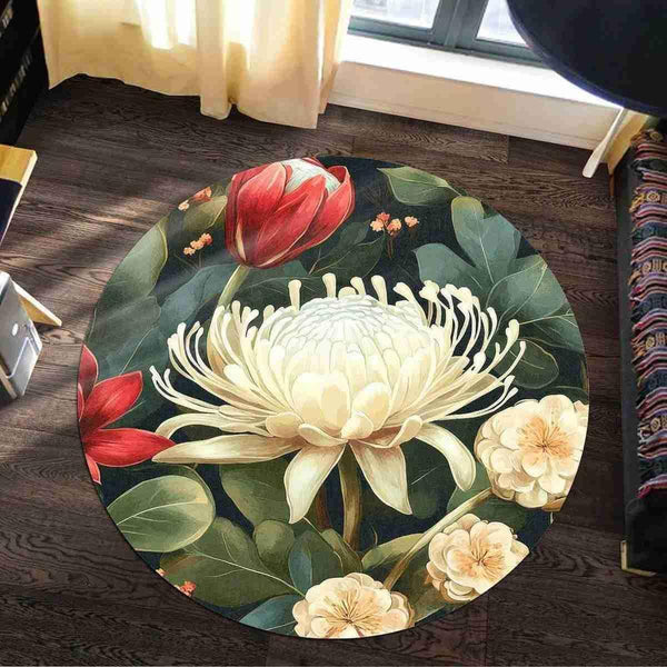 Aussie Dreamtime Australia Round Rug - Eucalyptus and Waratah - View 1