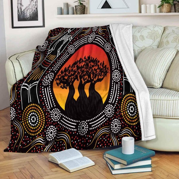 Aussie Dreamtime Australia Aboriginal Premium Blanket - Aboriginal Boab tree painting - View 1