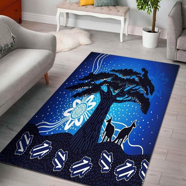 Aussie Dreamtime Australia Aboriginal Area Rug - Midnight Dreamtime with Boab tree and Kangaroos - View 1
