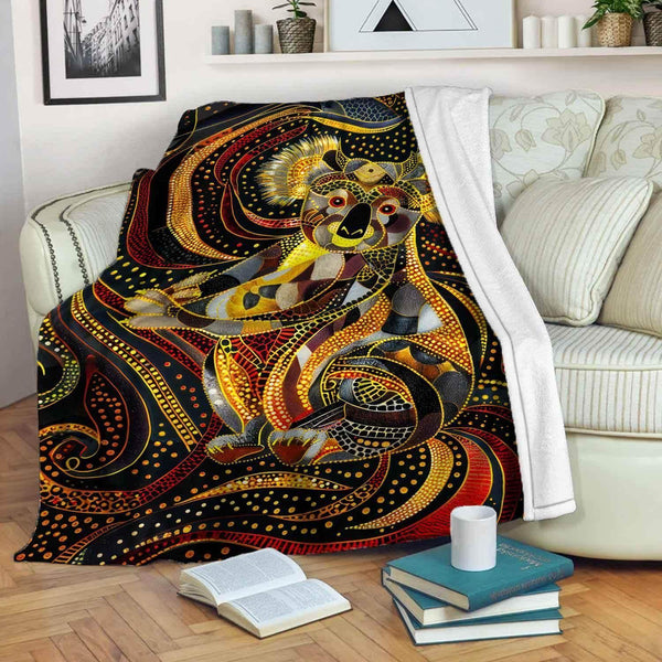 Aussie Dreamtime Australia Aboriginal Premium Blanket - Koala in Aboriginal Dot Art Style - View 1
