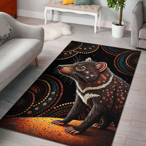 Aussie Dreamtime Australia Aboriginal Area Rug - Spotted Tasmanian devil in dot art style - View 1
