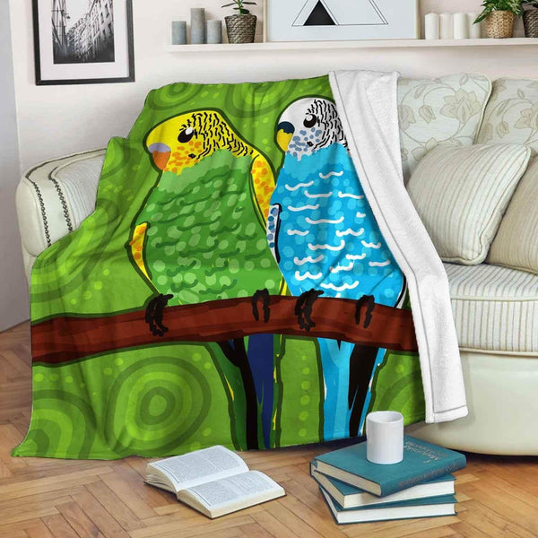 Aussie Dreamtime Australia Aboriginal Premium Blanket - Australian Parakeet dot artwork - View 1