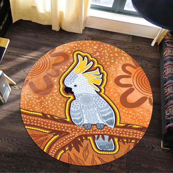 Aussie Dreamtime Australia Aboriginal Round Rug - Cockatoo Aboriginal art - View 1