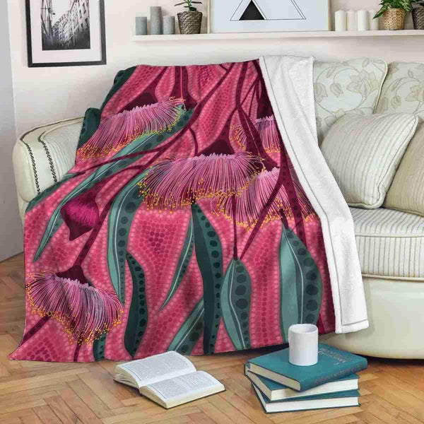 Aussie Dreamtime Australia Aboriginal Premium Blanket - Australian Native Eucalyptus Flower - View 1