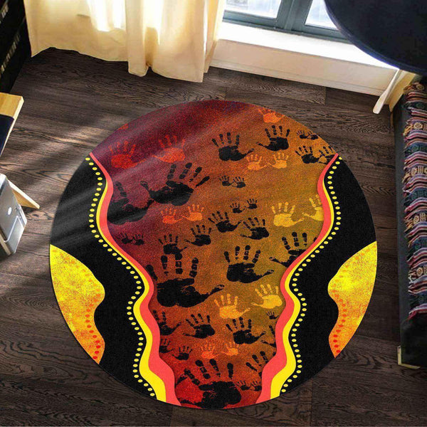 Aussie Dreamtime Australia Round Rug - Aboriginal Rock Painting Hand Art - View 1