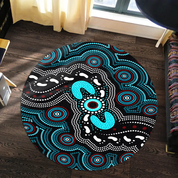 Australia Aboriginal Round Rug - Indigenous Footprints Dot Painting Art