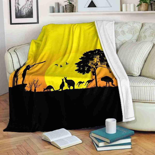 Aussie Dreamtime Australia Aboriginal Premium Blanket - Beautiful Sunset Outback Concept - View 1