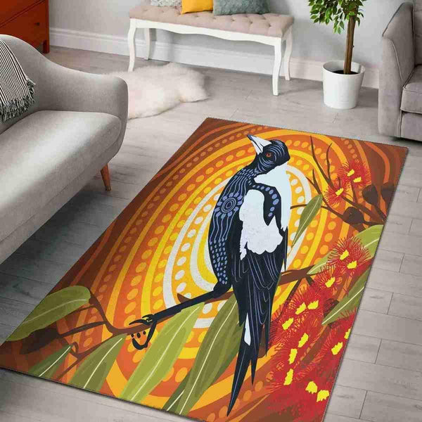 Aussie Dreamtime Australia Aboriginal Area Rug - Magpie Aboriginal dot painting - View 1
