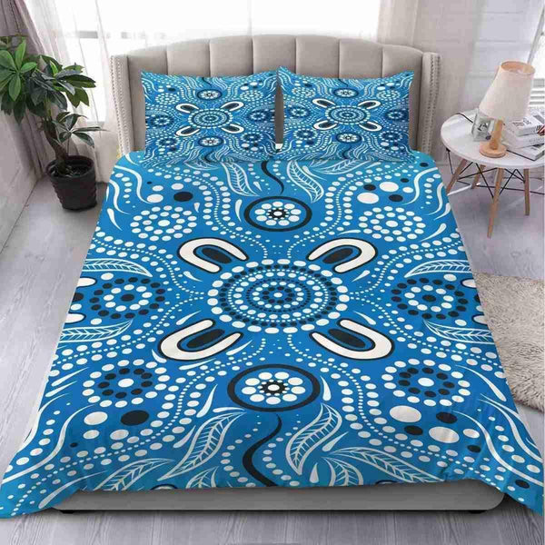 Aussie Dreamtime Australia Aboriginal Bedding Set - Aboriginal Dot Painting Blue - View 1